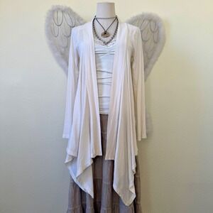 Fairy Grunge‎ Beige Ruffle Front Cardigan Sweater Duster Whimsy Lightweight